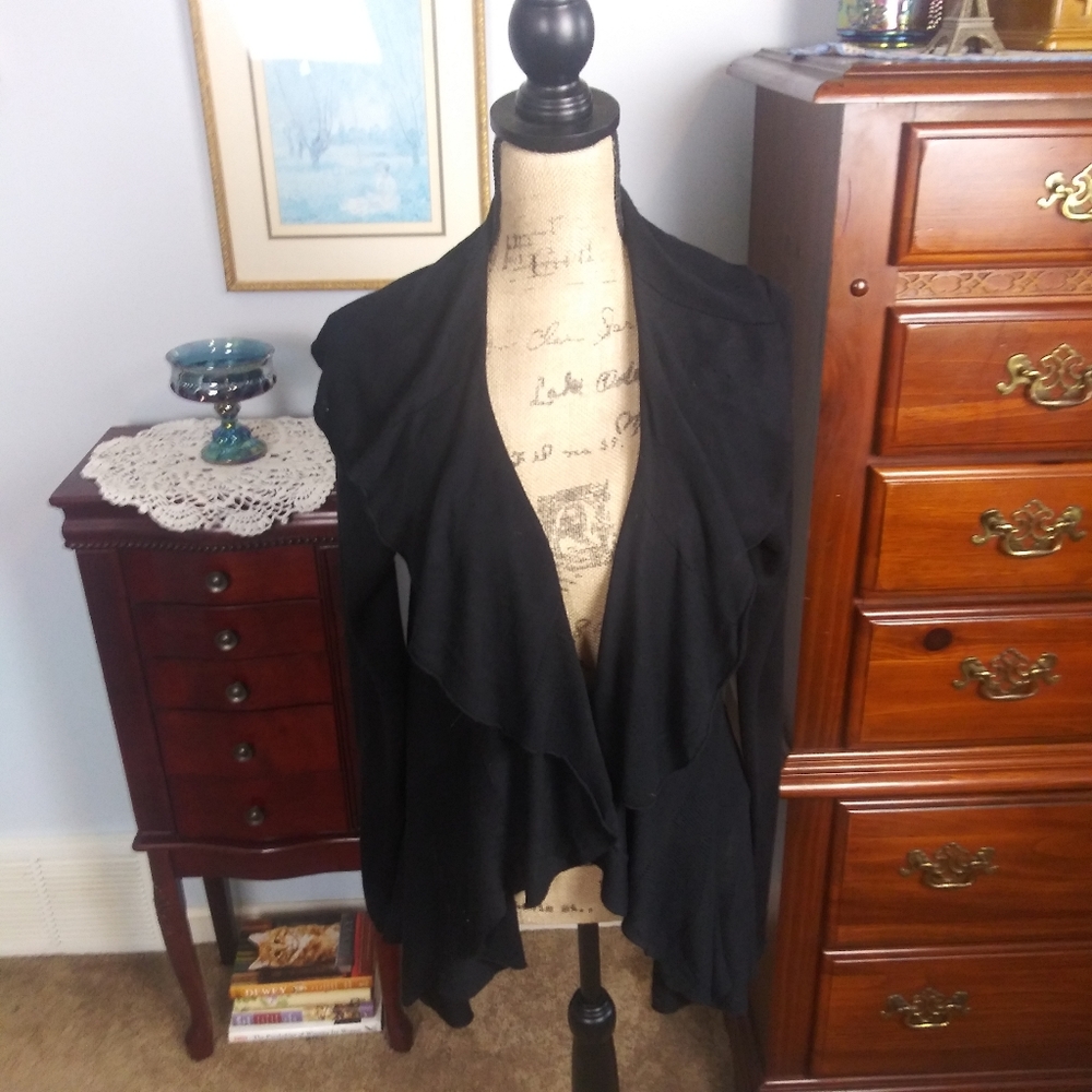 Belldini Black Ruffled Edge Cardigan Sweater